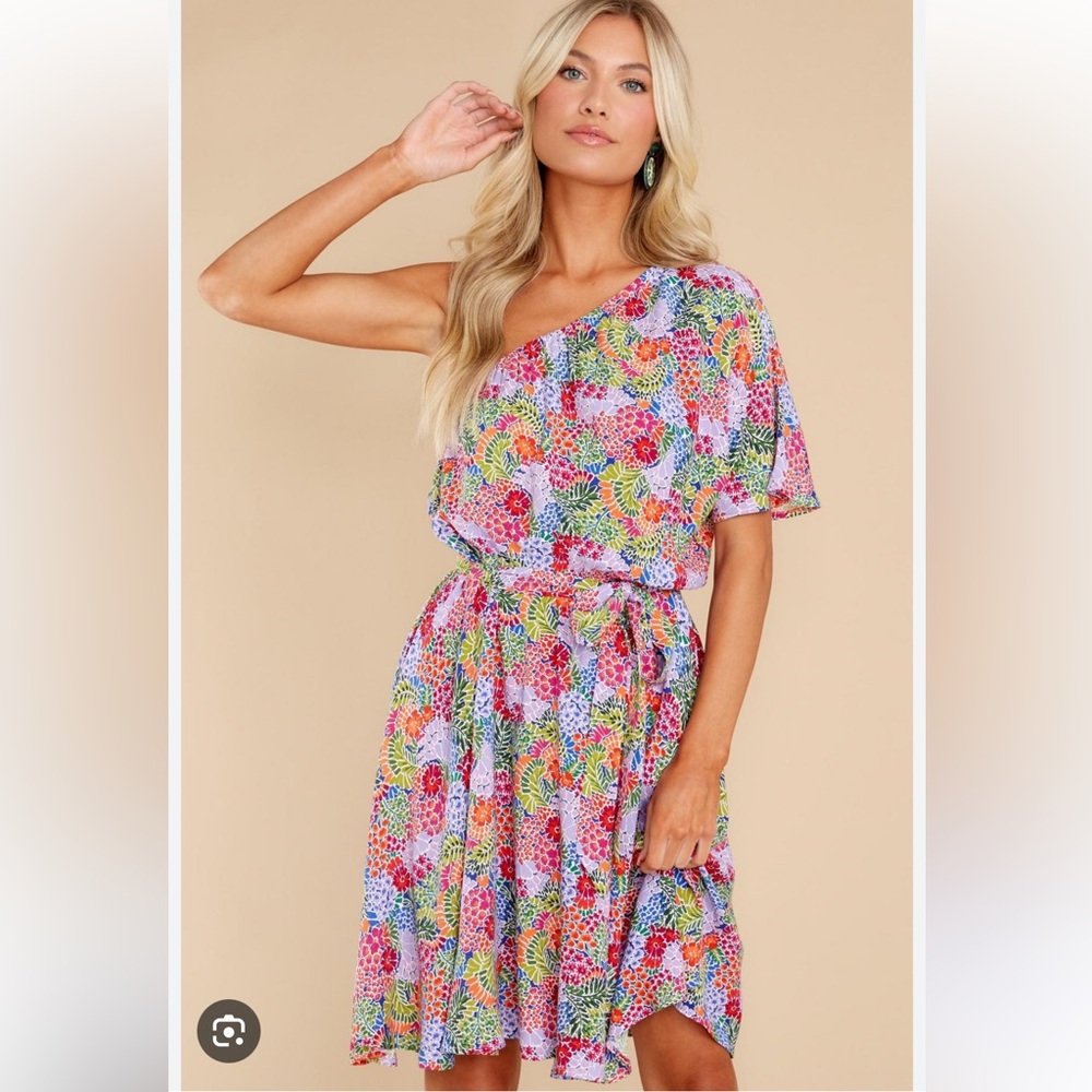 Lavender floral one shoulder dress